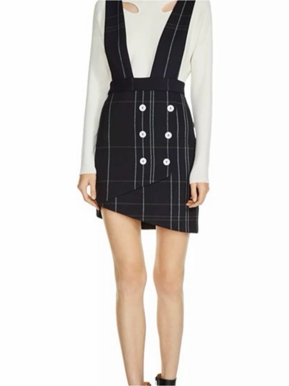 Maje Navy Tartan Plaid Jola Pinafore Skirt Dress